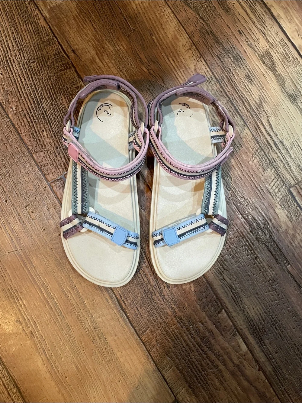 Wonder Nation Girls Chunky Nature Sandals featuring pastel-colored straps